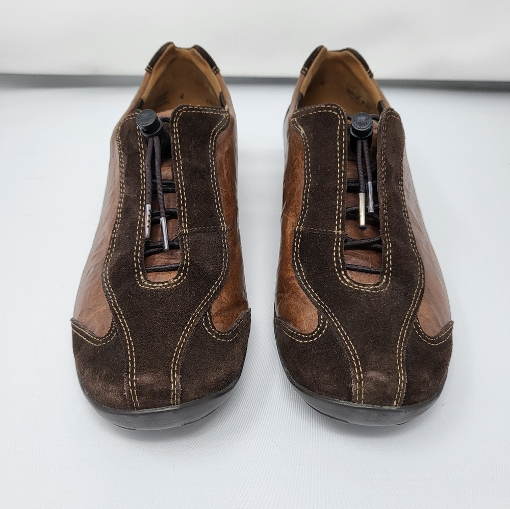 Paul Green Munchen Brown Leather and Suede Elastic Lace Up Loafers US Size 6.5